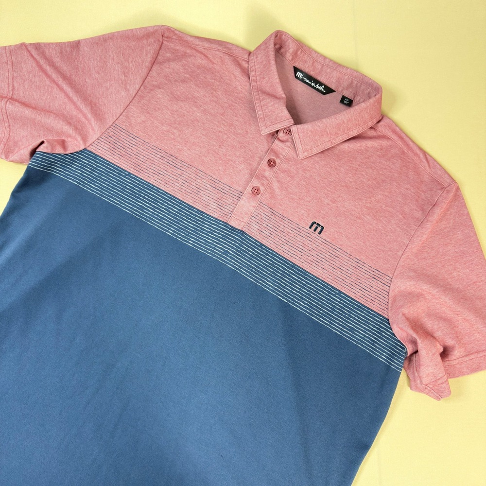 TravisMathew Lake Life Colorblock Golf Polo Pima Cotton XXL Pink Blue